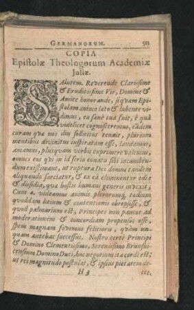 Copia Epistola Theologorum Academiae Iuliae.