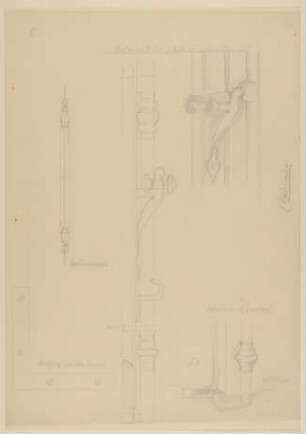 Fensterangel und Verschluss, Seitenansicht, vordere Zimmer Parterre [aus einem Konvolut von 35 Detailzeichnungen des Frankfurter Goethe-Hauses]