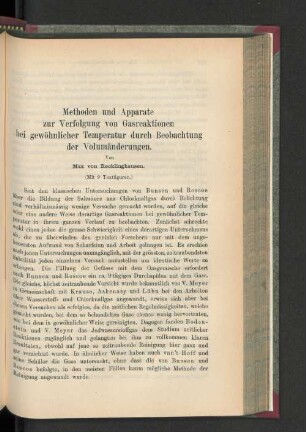 Methoden und Apparate zur verfolgung von Gasreaktionen bei gewöhnlicher Temperatur durch Beobachtung der Volumänderung.