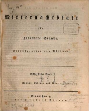Mitternachtblatt für gebildete Stände. 1826, 1826