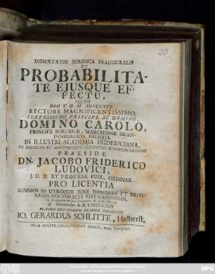 Dissertatio Juridica Inauguralis De Probabilitate Ejusque Effectu