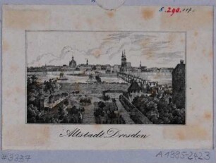 Stadtansicht von Dresden, Blick von den Quandtschen Gärten der Neustädter Seite auf die Altstadt