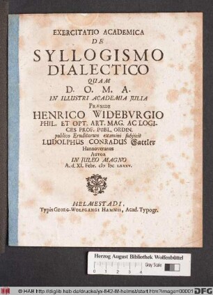 Exercitatio Academica De Syllogismo Dialectico