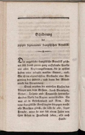 Schilderung der jetzigen sogenannten französischen Republik