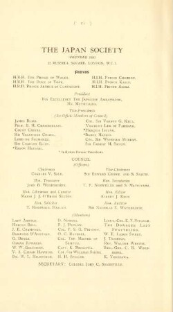 The Japan Society [List of officers and council (1928 - 1929)]
