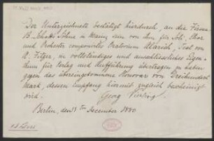 Verlagsschein über "Oratorium Alarich"
