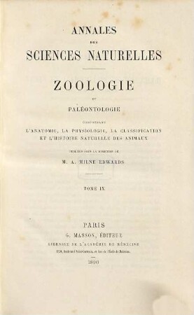 Annales des sciences naturelles. Zoologie et paléontologie. 9. 1890