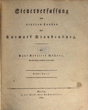 Steuerverfassung des platten Landes der Kurmark Brandenburg, 1