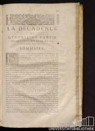 La Decadence, Ou Quatriesme Partie Du Quatriesme Iour De La Seconde Sepmaine. Sommaire.
