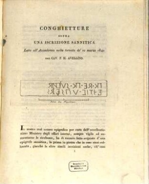 Conghietture sopra un iscrizione Samnitica