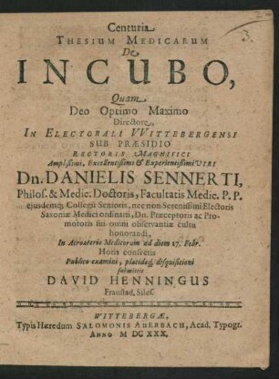Centuria Thesium Medicarum De Incubo