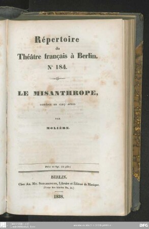 Le Misanthrope : comédie en cinq actes