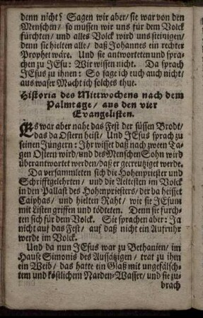 Historia des Mittwochens nach dem Palmtage.