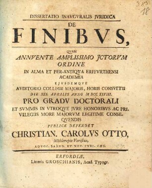 Dissertatio Inavgvralis Jvridica De Finibvs
