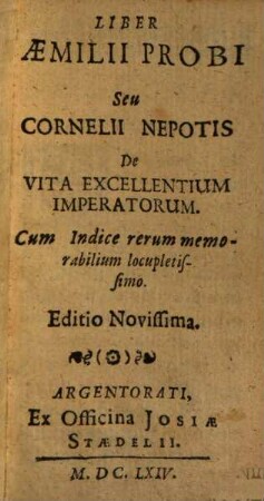 Liber ... de Vita excellentium Imperatorum
