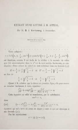 Extrait d´une lettre à M. Appell.