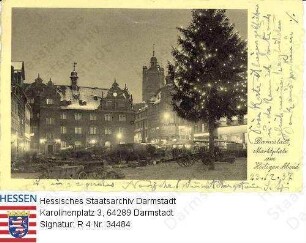 Darmstadt, Marktplatz mit Weihnachtsbaum und Marktständen