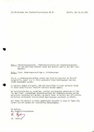 Protokolle und Einladungen: Stadtteilausschuss SO 36, 1982-1983