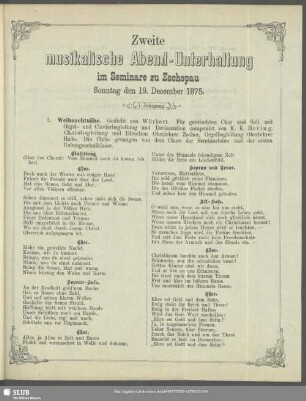 Zweite musikalische Abend-Unterhaltung im Seminare zu Zschopau Sonntag den 19. December 1875