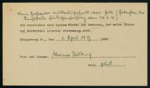 Bestätigungsformular über arische Abstammung (01.04.1935)