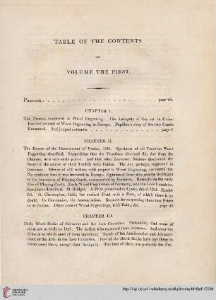 Table of the contents of volume the first