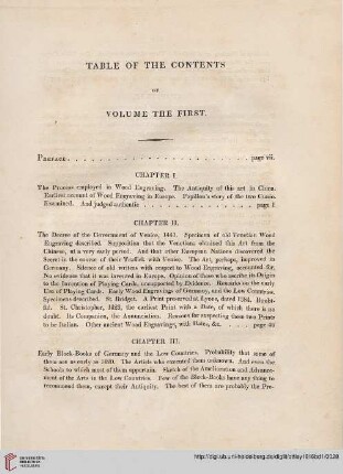 Table of the contents of volume the first