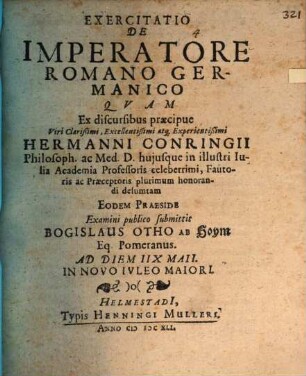 Exercitatio De Imperatore Romano Germanico