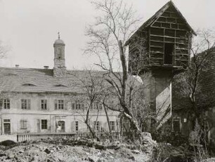 Dresden-Trachenberge, Döbelner Straße 108. Weingut "Wilder Mann". Hofansicht mit Taubenhaus (abgebrochen)