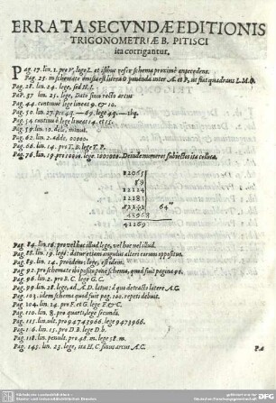ERRATA SECUNDAE EDITIONIS TROGONOMETRIAE B. PITISCI ita corrigantur.