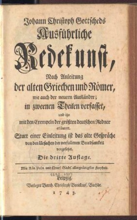 Johann Christoph Gottscheds Ausführliche Redekunst