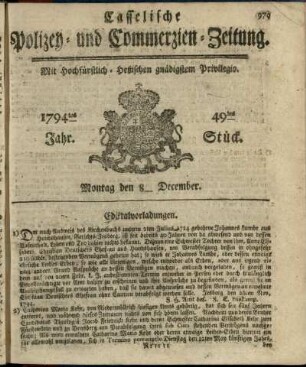 49tes Stueck, Montag den 8ten December 1794