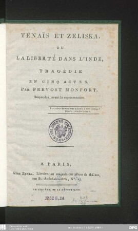 Ténaïs et Zeliska, ou la liberté dans l'Inde : tragédie en cinq actes