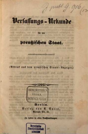 Verfassungs-Urkunde für den preußischen Staat