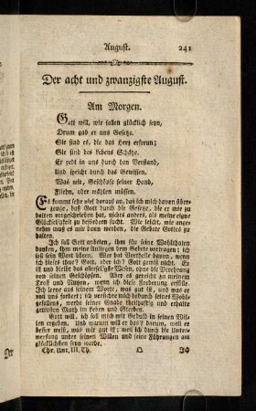 241-256, Der acht und zwanzigste-ein und dreyßigste August.