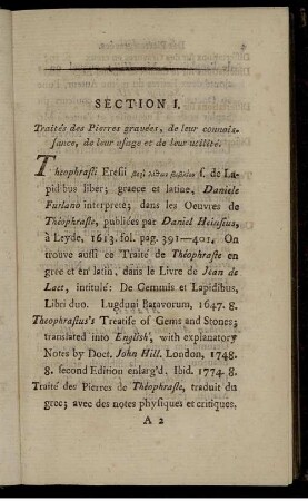 Section I. Traités des Pierres gravées, de leur connoissance, de leur usage et de leur utilité.