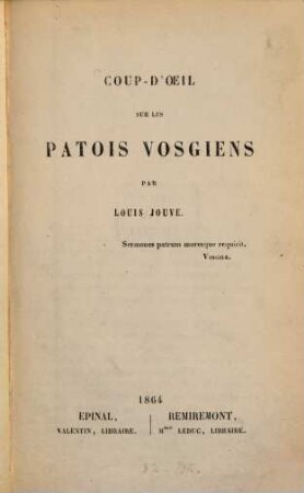 Coup-d'oeil sur les patois vosgiens