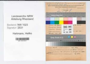 Entnazifizierung Heilko Hartmann , geb. 19.04.1891 (Obersekretaer)