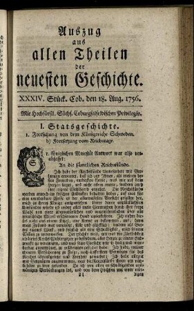 XXXIV. Stück. Cob. den 18. Aug. 1756.