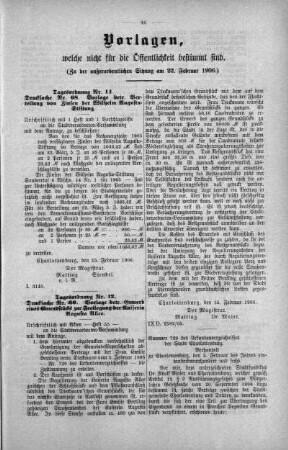 Vorlagen welche nicht für die Oeffentlichkeit bestimmt sind. No. 5. (59-86), 22. Februar 1906