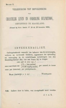 Bijlage E. Vereeniging tot bevordering van christelijk leven en onderling hulpbetoon, gevestigd te magelang