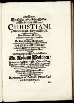 Deß in Gott ruhenden [...] Hertzogs Christian zu Sachsen [...]