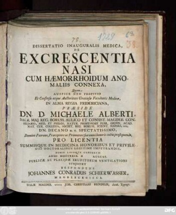 Dissertatio Inauguralis Medica, De Excrescentia Nasi Cum Hæmorrhoidum Anomaliis Connexa