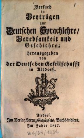 Versuch in Beyträgen zur Deutschen Sprachlehre, Beredsamkeit und Geschichte