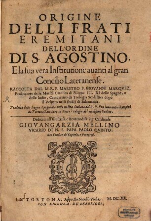 Origini delli Frati Eremitani dell'ordine di S. Agostino