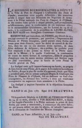 Le Sousigné Bourguemaitre & Député de la Ville & Port de Nieuport à L'assemblée des Etats de Flandre, ...
