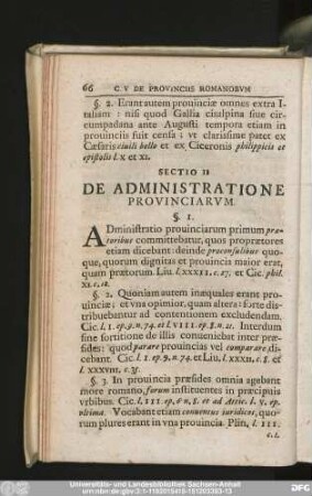Sectio II De Administratione Provinciarum.