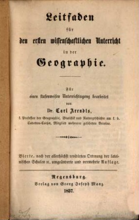Leitfaden für den ersten wissenschaftlichen Unterricht in der Geographie