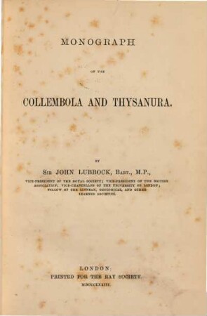 Monograph of the Collembola and Thysanura