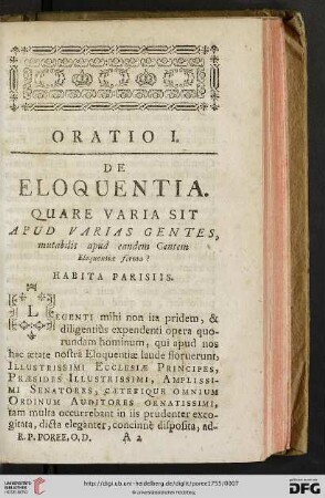 Oratio I: De Eloquentia