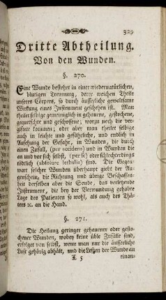 Dritte Abtheilung. Von den Wunden. §. 270. - §. 297.